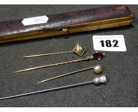     Four Antique Gold &amp; Other Stick Pins                                            
