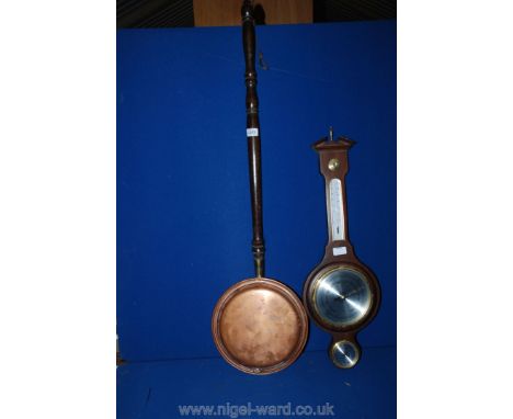 A Copper Bed Warming Pan and a Wall Barometer / Hygrometer / Thermometer.