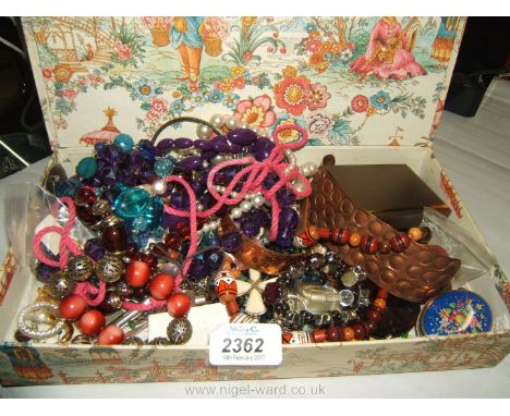 A quantity of Costume Jewellery including beads, copper bangle, rings, etc.