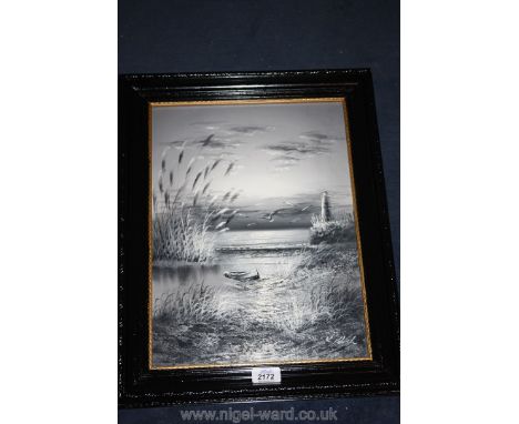 An Oil on board of a Lighthouse scene by K. Blish.