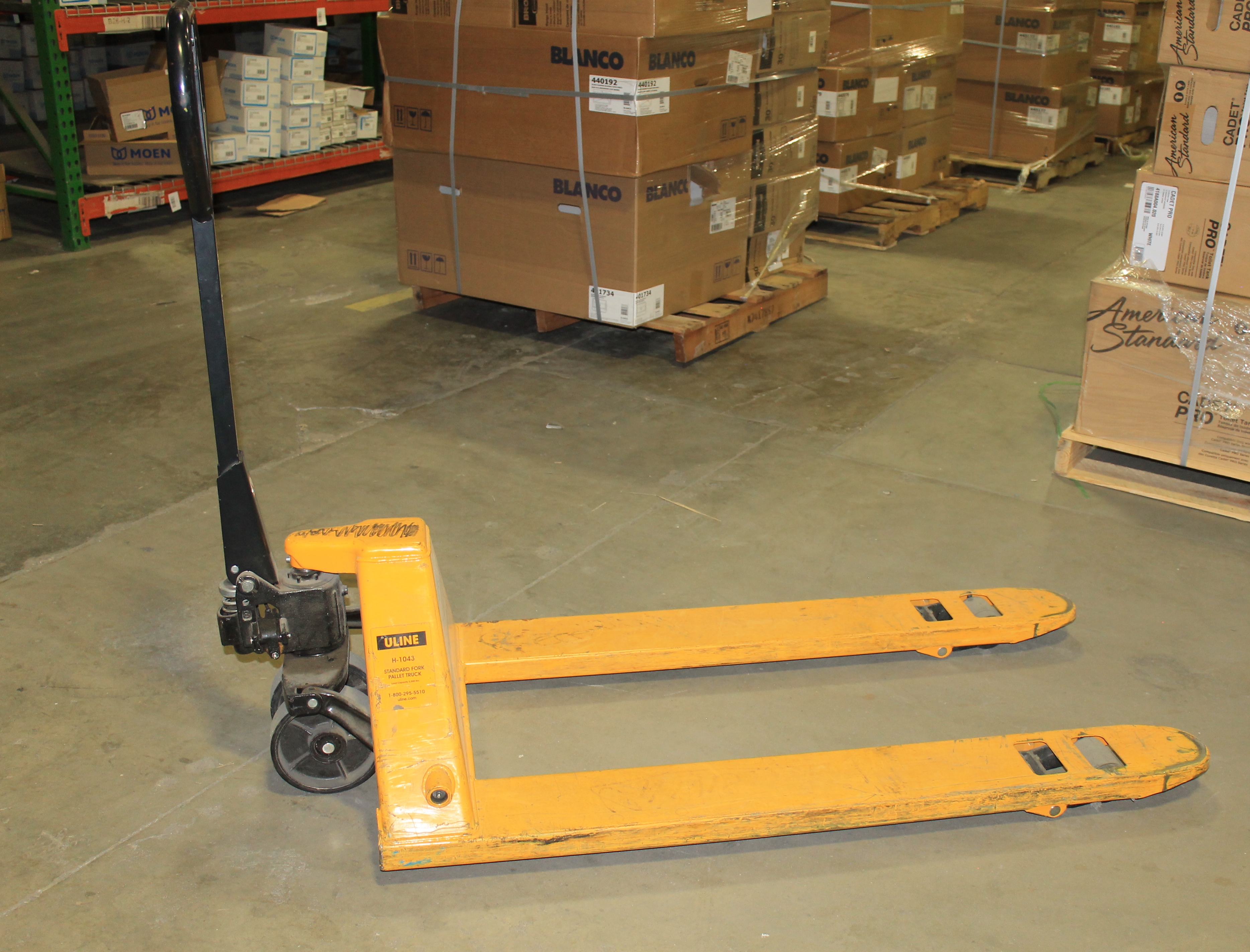 27"W X 48"L USED PALLET JACK, CAPACITY 5000 LBS, FORK SIZE 27"W X 48"L