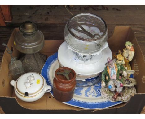 A late 19th century tongue platter, two Royal Worcester blue and white bowls, a Capodimonte figure and various other ceramics
