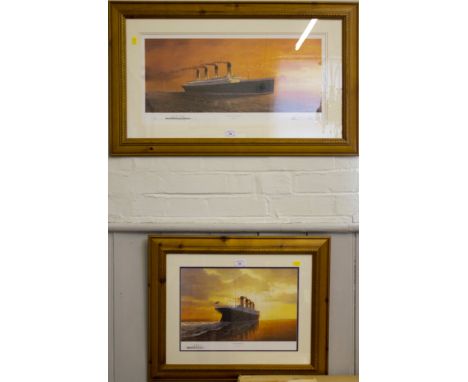 After Adrian C. Rigby Titanics Last Sunset 31cm x 63cm and A Lost Farewell 28cm x 39cm, colour prints (2)