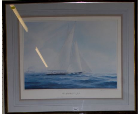 After Tim Thompson The America's Cup Signed print, 40cm x 56cm, together with a print of the river Thames from the source to 