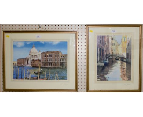 After Jack W. Orford Two Views of Venice Limited edition prints, signed and numbered on the mounts, 42cm x 53cm and 47cm x 38