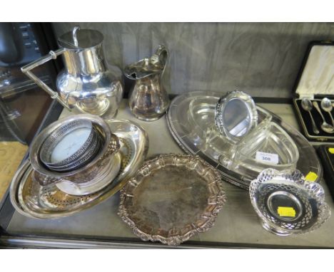 A pair of Elkington and six silver plated circular dishes, various flatware and silver plate 