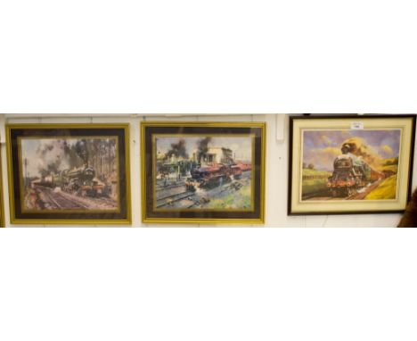 Five framed and glazed steam locomotive prints