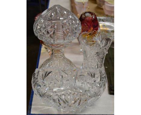 CUT CRYSTAL LAMP, CUT CRYSTAL VASE &amp; CUT CRYSTAL BASKET     