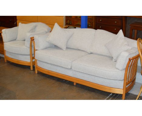 2 PIECE ERCOL LIGHT OAK FRAMED LOUNGE SUITE     