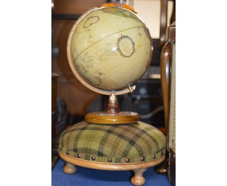 VINTAGE WORLD GLOBE &amp; SMALL BUTTON STOOL     