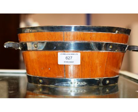 OAK BARREL PLANTER WITH HALLMARKED MOUNTS     