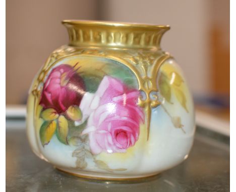 3" ROYAL WORCESTER FLORAL DESIGN SQUAT VASE     