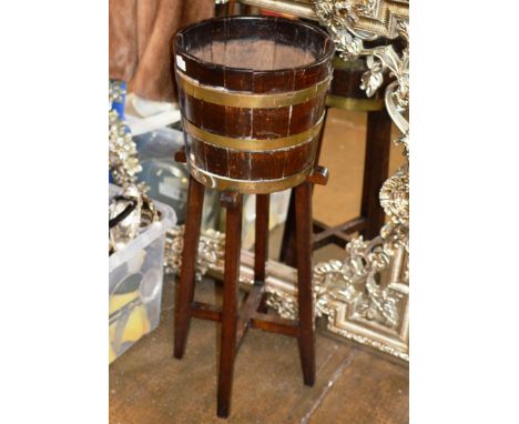 BRASS BOUND BARREL ON STAND     