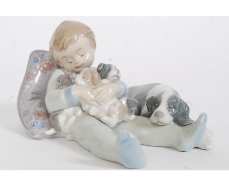 A Lladro porcelain figure group entitled ' Sweet Dreams ' Impressed factory marks 1535 to base also bearing  blue stamp to ba