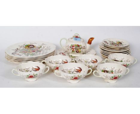 A Royal Doulton ' Hampshire ' pattern D6141 part dinner - tea service comprising teapot, plates cups, saucers etc