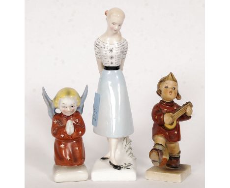 Two Hummel china figurines, along with a Royal Doulton ' Sweet Sixteen ' HN2231 figure (AF - good repair to one arm).