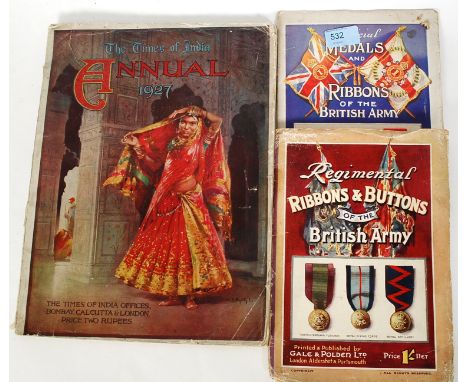 A vintage fold-out ' Medals & Ribbons ' of the British Army along with a fold out Regimental Ribbons and buttons and a copy o