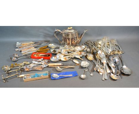 A Collection of Silver Plated Flat Ware together with a small collection of other silver plated items to include a teapot 