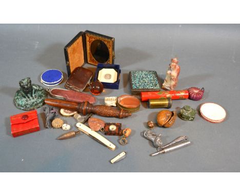A Small Chinese Soapstone Figure together with patinated bronze model of a Cat and various other items 