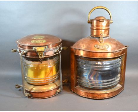 A Copper Port Lamp together with a copper anchor lamp 