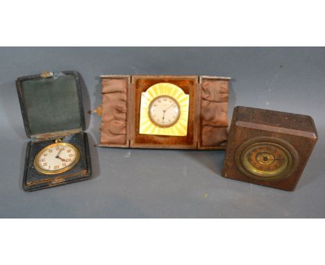 A Birmingham Silver and Translucent Enamel Travelling Clock within fitted case together with two other similar travelling clo