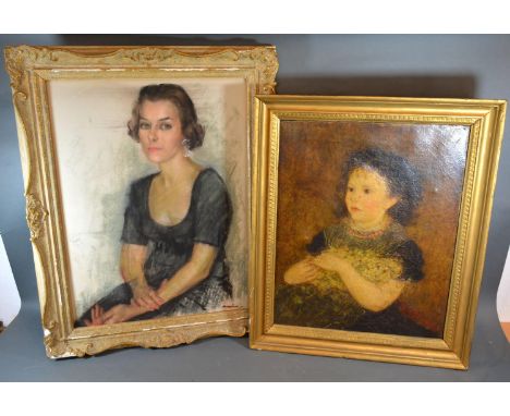 19th Century Continental School, Half Length Portrait of a Girl, 52 x 42 cms together with another 20th Century portrait past