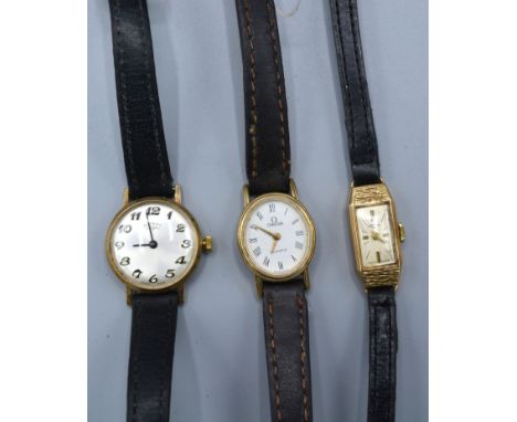 An Omega 9ct. Gold Cased Ladies Wrist Watch together with two Rotary 9ct. gold cased ladies wrist watches 
