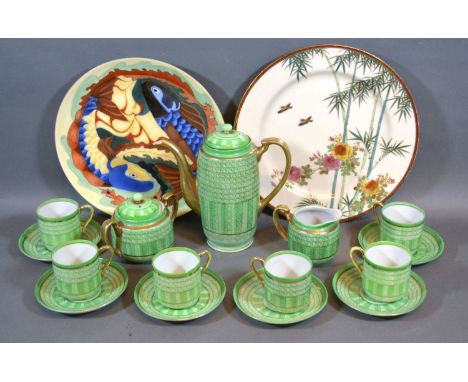 A Japanese Satsuma decorated Plate with birds amongst foliage and highlighted with gilt together with another plate decorated