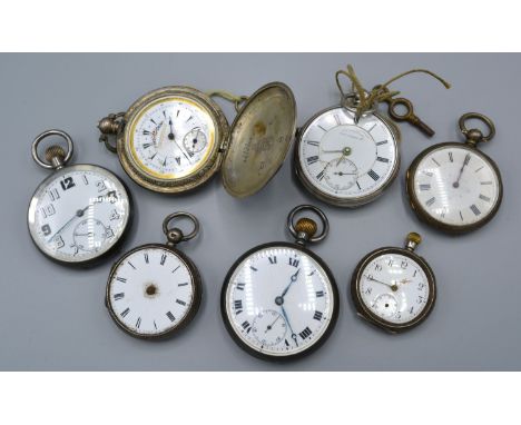 A Silver Cased Pocket Watch, the enamel dial inscribed K. Serkisoff &amp; Co. Constantinople  together with six other silver 