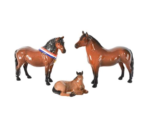 Beswick Mountain and Moorland Ponies, Dartmoor Family: "Warlord", model No. 1642, brown gloss, "Another Bunch", unknown model