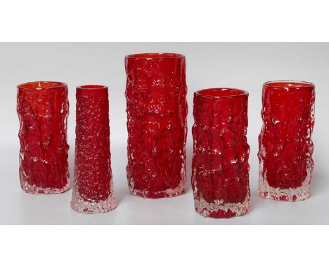 Whitefriars Ruby ''Bark'' Vases, tallest 19cm (5)