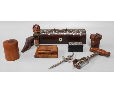 Mother of Pearl Inlaid Rosewood Glove Box, Georgian boot snuff and other collectables