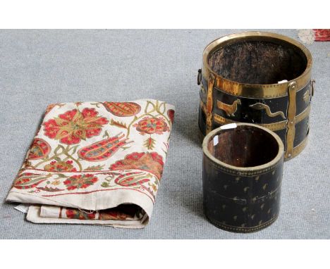 A Late 19th Century Indian Coopered and Brass Pail, decorated with various animals and birds, twin ring handles, 28cm, diamet