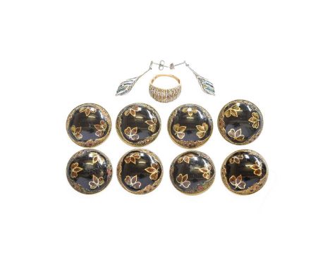 A 9 Carat Gold Diamond Ring, finger size N; A Pair of Blue Stone Drop Earrings, stamped '375', drop length 3.7cm, with post f
