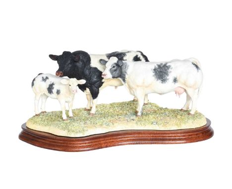 Border Fine Arts 'Belgian Blue Family Group', model No.B0771A by Kirsty Armstrong, limited edition 667/1250, on wood base, wi