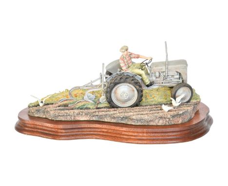 Border Fine Arts 'The Fergie' (Tractor Ploughing), model No. JH63 by Ray Ayres, limited edition 227/1250, on wood base, with 