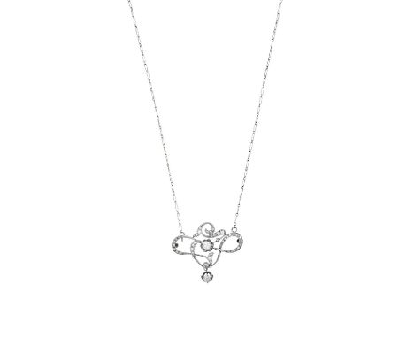 A Diamond Necklace, of openwork scroll form, set throughout with old cut and rose cut diamonds, in white claw and millegrain 