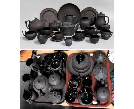 A Collection of Wedgwood Black Basalt, including a moulded ovoid teapot, various teapots, coffee pots, jugs, coffee cans, suc