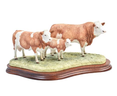 Border Fine Arts 'Simmental Family Group', model No. B0401 by Kirsty Armstrong, limited edition 375/1250, on wood base, with 