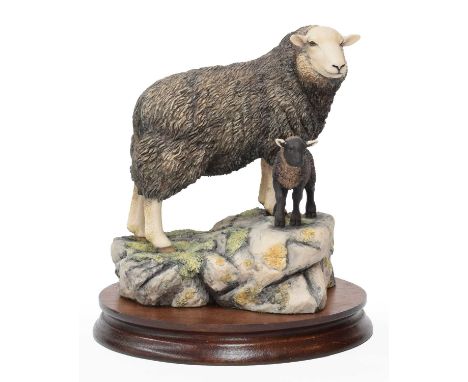 Border Fine Arts 'Herdwick Ewe and Lamb' (Style One), model No. L79 by Ray Ayres, limited edition 425/500, on wood base, with