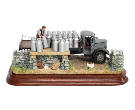 Border Fine Arts 'Morning Collection' (Milk Lorry), model No. B0956 by Ray Ayres, limited edition 340/500, on wood base, with