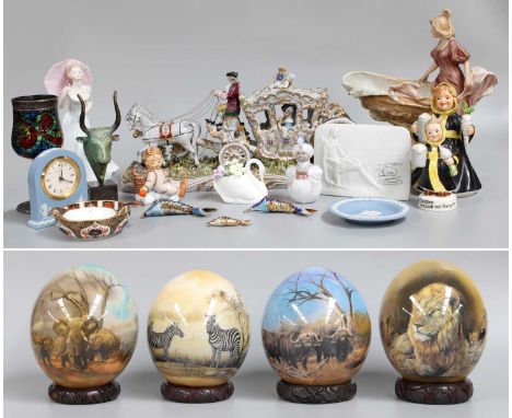Two Trays of Collectables Mainly Ceramics Including, a ''Capodimonte'' coaching group, Meissen Onion pattern flask, Royal Dux