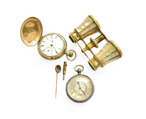 Two Pocket Watches, a stick pin and mother-of-pearl opera glassesIt is Elgin Movement is not in working order