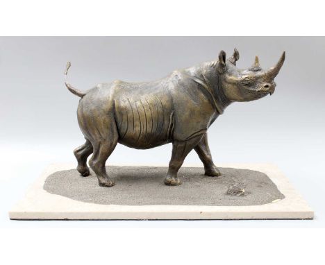 Tim Nicklin (Contemporary) A bronze type model of a rhinoSigned and dated 1979, plinth base 50.5cm by 30cm, overall height ap