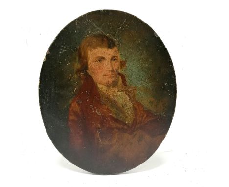 Antique oil painting on oval panel of a gentleman - 18cm x 15cm with some losses to paint 