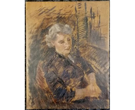 Oil on panel, Portrait of a seated lady, Signed ' P.St.ARA '  lower left 35.5 x 46 cm. Old woodworm holes verso 
