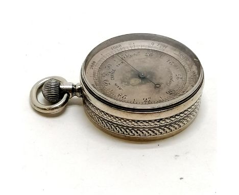 Antique silver cased pocket barometer by Richard James Oliver - 3.6cm diameter ~ in good used condition &amp; seems to be wor