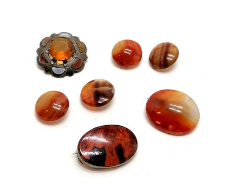 Qty of agate jewellery - slight chips to studs + 1 brooch t/w Scottish silver &amp; hardstone brooch (4cm diameter &amp; miss