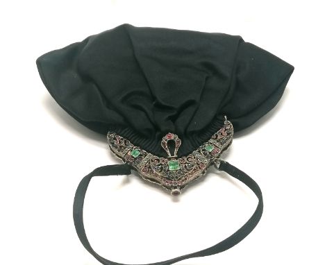 White metal emerald / sapphire / ruby / aquamarine / garnet mount set evening bag 19cm x 23cm ~ (approx) set with 3 emeralds 