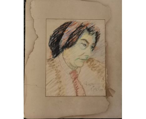 Indistinctly Signed early XX, unframed pastel on paper, Portrait of a lady with hair tie,Signed ' Georges......' lower right,